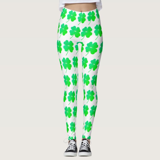 Grönt Shamrocks St. Patricks Day Irish Leggings (Framsida)