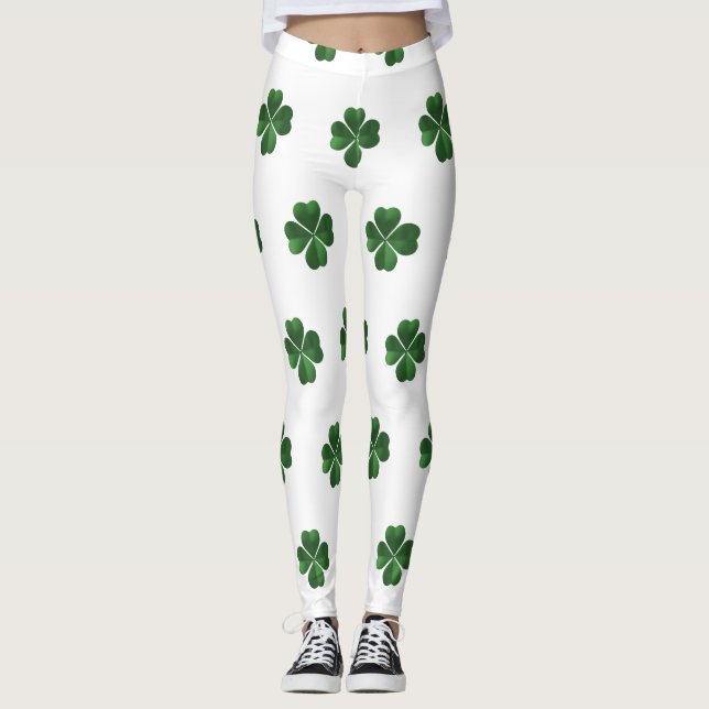 Grönt Shamrocks St. Patrick's Day Leggings (Framsida)