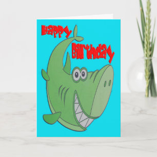 Grönt Shark Birthday Kort