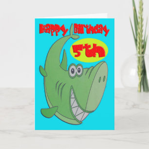 Grönt Shark Femte födelsedag Kort