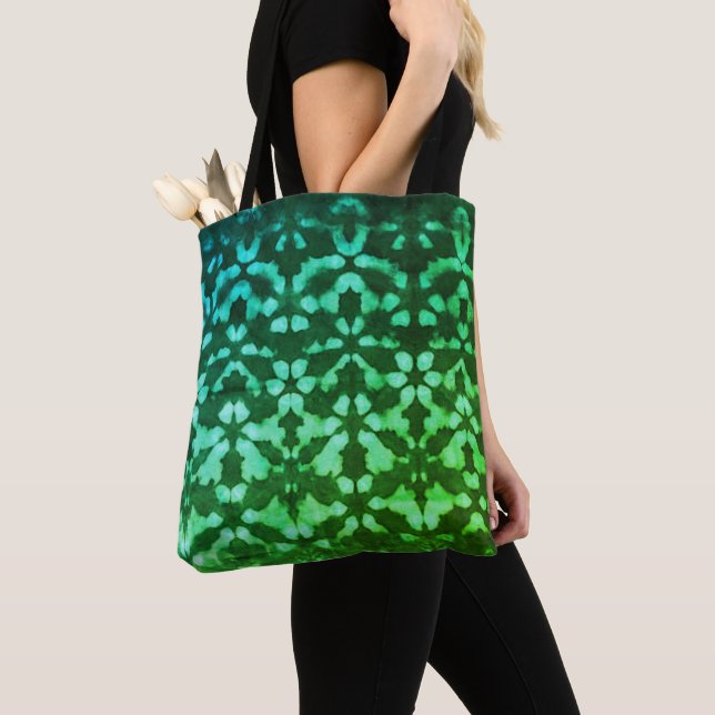 Grönt Shibori Print Mönster Tote Bag Tygkasse (Närbild)