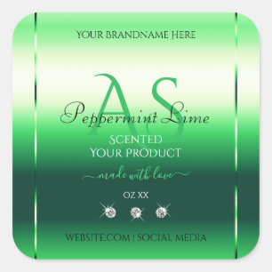 Grönt Shimmery Product Labels Rhinestones Monogram Fyrkantigt Klistermärke