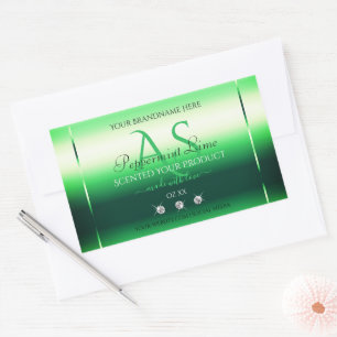 Grönt Shimmery Product Labels Rhinestones Monogram Rektangulärt Klistermärke