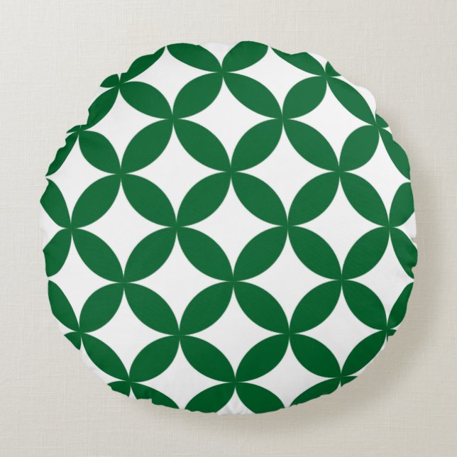 Grönt Shippo Round Pillow - Japansk traditionell G Rund Kudde (Framsidan)