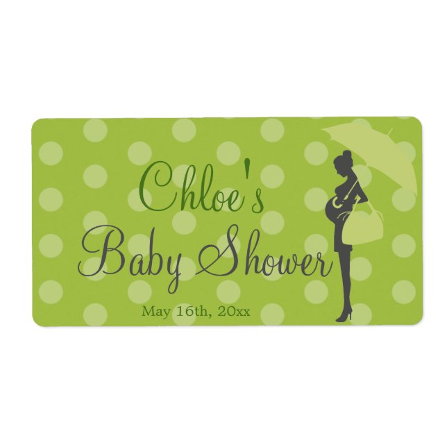 Grönt Silhouette Baby Shower-Vattenflaska etikette Fraktsedel (Framsidan)