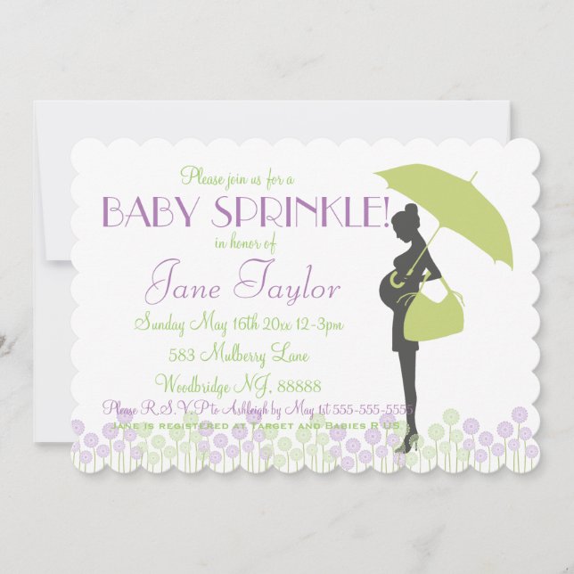 Grönt Silhouettebabystänk Inbjudningar (Framsida)
