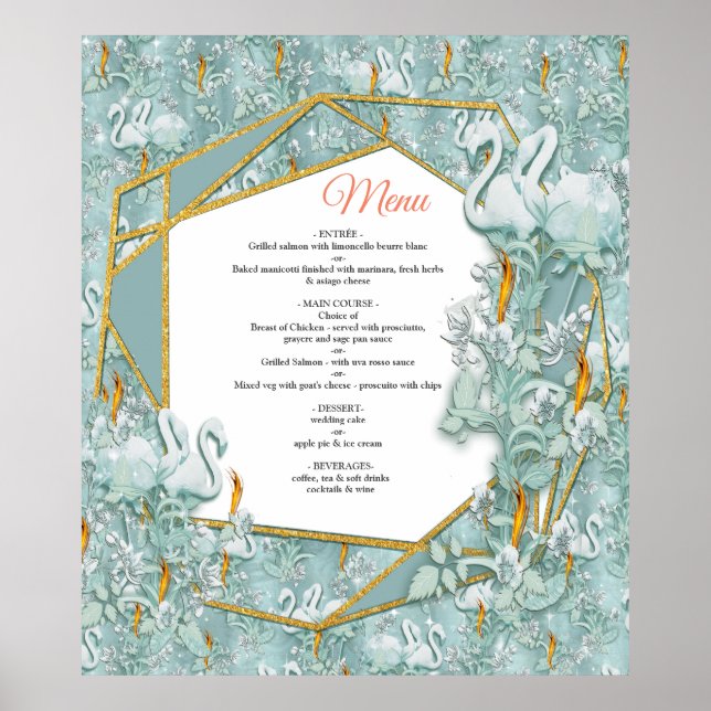 grönt, silke, fjädrar, blek-grönt, guld-låga poster (Framsidan)