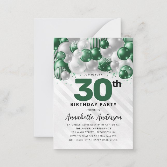 Grönt Silver Balloon Glam Glitter födelsedag Anteckningskort (Framsida)