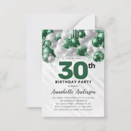Grönt Silver Balloon Glam Glitter födelsedag Anteckningskort