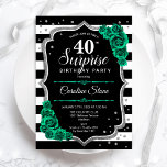 Grönt Silver Black Surprise 40:e födelsedagen Inbjudningar<br><div class="desc">Överraskande inbjudan från 30års födelsedag-partiet. Feminsvart,  vit och emerald grönt med faux glitter silver. Innehåller svart och vitt rand,  ro,  skript och konetti. Perfekt för en elegants damdag i firande. Kan vara personlig att visa vilken ålder som helst. Skrivna Zazzle-inbjudningar eller digital utskrivbar mall för omedelbar nedladdning.</div>