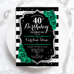Grönt Silver Black & White Rand 40:e födelsedagen Inbjudningar<br><div class="desc">40:e födelsedagsinbjudan. blommigten av eleganten framträder med grönt med faux glitter silver och ro. Innehåller svart och vitt rand och skript. Perfekt för en snyggt kvinnor i firande. Kan anpassas för vilken ålder som helst! Skrivna Zazzle-inbjudningar eller digital utskrivbar mall för omedelbar nedladdning.</div>