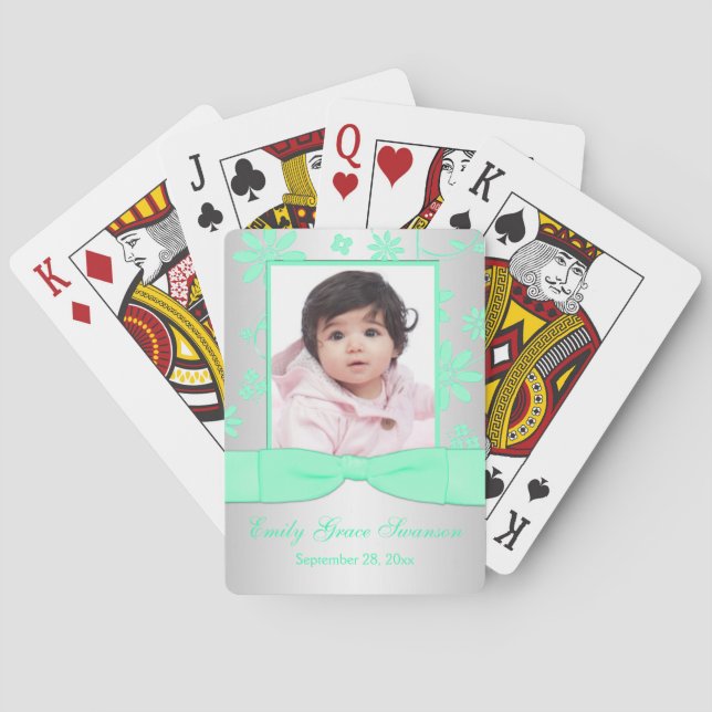 Grönt, Silver Blommigt fotospelkort Spel Kort (Baksidan)