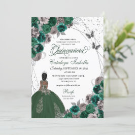 Grönt Silver Butterfly Princess Quinceanera Inbjudningar
