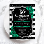 Grönt Silver Elegant Blommigt 60:e födelsedagen<br><div class="desc">60 Födelsedagsfest inbjudan. blommigten av eleganten framträder med grönt med faux glitter silver och ro. Innehåller svart och vitt rand och skript. Perfekt för en snyggt kvinnor i firande. Kan anpassas för vilken ålder som helst! Skrivna Zazzle-inbjudningar eller digital utskrivbar mall för omedelbar nedladdning.</div>