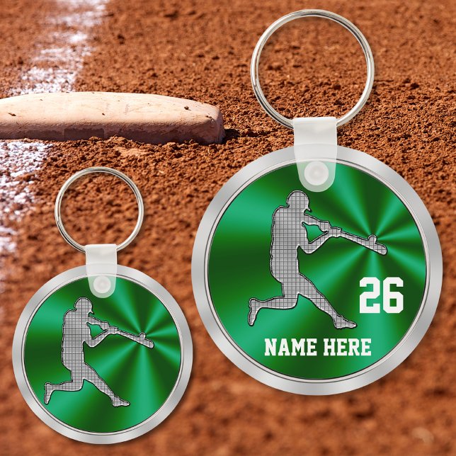 Grönt, Silver Färg Personlig Baseboll nyckelring (Cheap baseball gifts. Baseball keychains, baseball favors. Green Silver, Gifts for baseball players.)