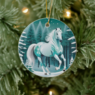 Grönt Silver Horse in Enchanted Forest Julgransprydnad Keramik