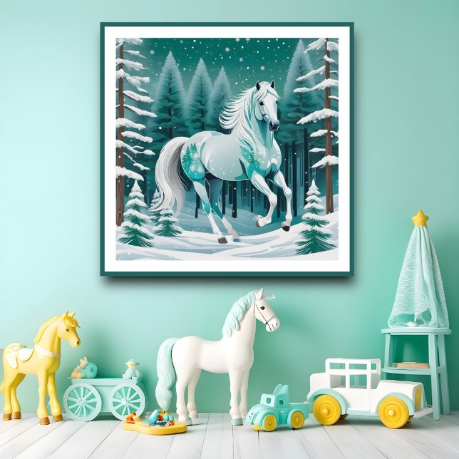 Grönt Silver Horse in Enchanted Forest Poster (Skapare uppladdad)