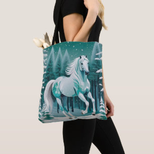 Grönt Silver Horse in Enchanted Forest Tygkasse