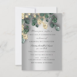 Grönt Silver Kommunision Kor i första Heligan Inbjudningar