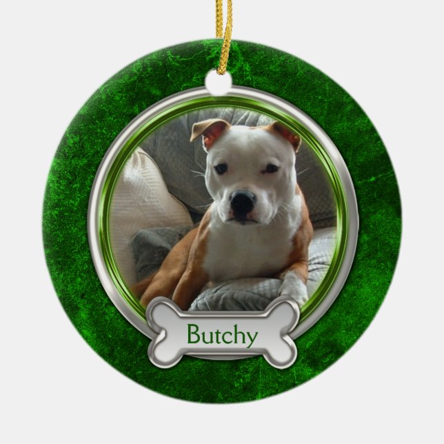 Grönt Silver Pet Photo jul Ornament (Framsidan)