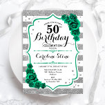 Grönt Silver White Rand Blommigt 50:e födelsedagen Inbjudningar<br><div class="desc">50 Födelsedagsfest inbjudan. blommigt av elegant framträder genom grönt med ro. Funktioner för faux glitter silver och white rand och skript. Perfekt för en snyggt kvinnor i firande. Kan anpassas för vilken ålder som helst! Skrivna Zazzle-inbjudningar eller digital utskrivbar mall för omedelbar nedladdning.</div>