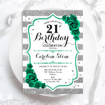 Grönt Silver White Rand Ro 21:a födelsedag Inbjudningar<br><div class="desc">21:a födelsedagsbjudan. blommigt av elegant framträder genom grönt med ro. Funktioner för faux glitter silver och white rand och skript. Perfekt för en snyggt kvinnor i firande. Kan anpassas för vilken ålder som helst! Skrivna Zazzle-inbjudningar eller digital utskrivbar mall för omedelbar nedladdning.</div>
