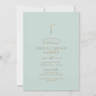 Grönt Simple Elegant Guld Kor Christening Inbjudningar
