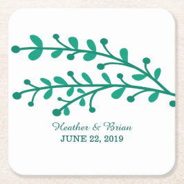 Grönt Simple Foliage Bröllop Underlägg Papper Kvadrat
