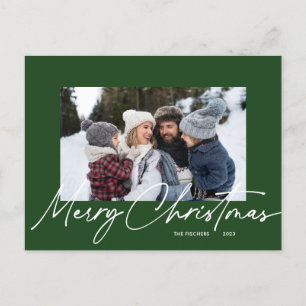 Grönt Simple God jul Calligraphy Photo Helg Vykort