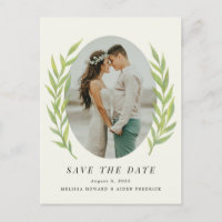 Grönt Simple Gren Förlovning Photo Save Date
