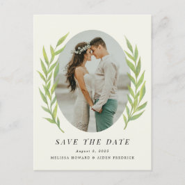 Grönt Simple Gren Förlovning Photo Save Date Vykort