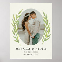 Grönt Simple Gren Oval Bröllop Photo Efied Poster