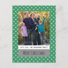 Grönt Simple Snowflake Helgdag Photo Postcard Helg Vykort