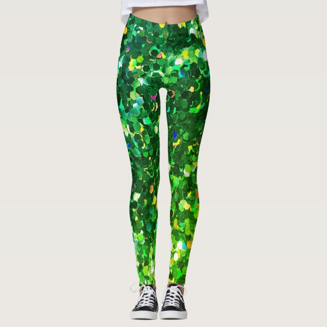 Grönt Sjöjungfru  Holo Glitter Leggings Glitz! (Framsida)