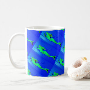 grönt sjöjungfruar simma blått kaffemugg