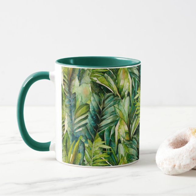 Grönt & skalvattensfärg Tropical Handflatan Löv Mugg (Med munk)