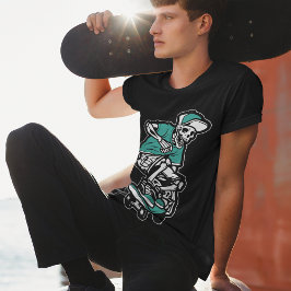 Grönt Skeleton Riding Skateboard Coola Graphic Man T Shirt