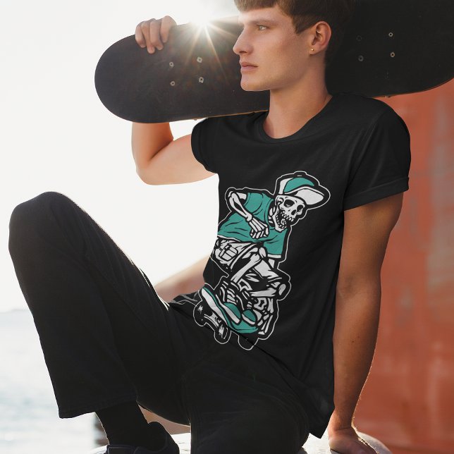Grönt Skeleton Riding Skateboard Coola Graphic Man T Shirt (Skapare uppladdad)