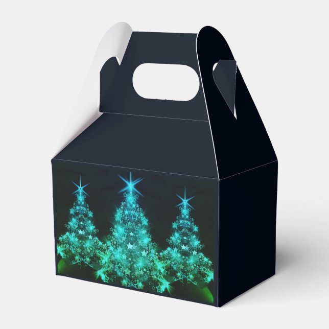 Grönt sken av stjärnor på julgran mörk  presentaskar (Framsidan Sidan)