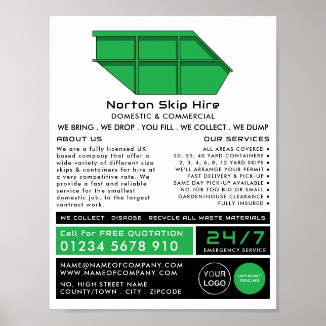 Grönt Skip, Skip/Dumpster Company Advertising Poster (Framsidan)
