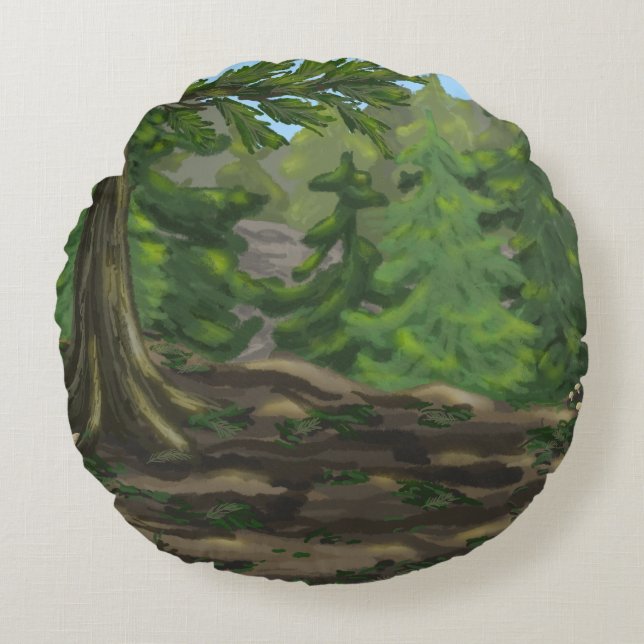 Grönt Skogen Rund Kudde (Framsidan)