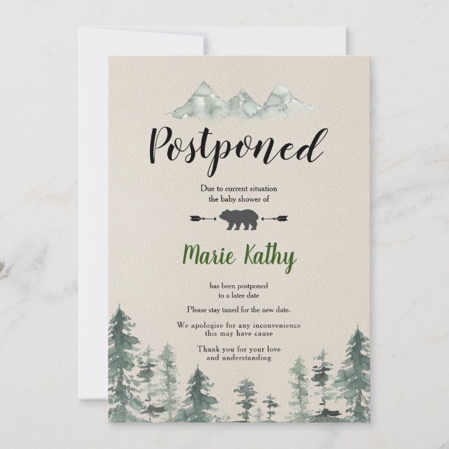 Grönt-skogsköljning Postponed Announcement Inbjudningar (Framsida)