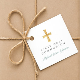 Grönt Skript Kors Pojke Första Kommunion  Gåvor Etiketter