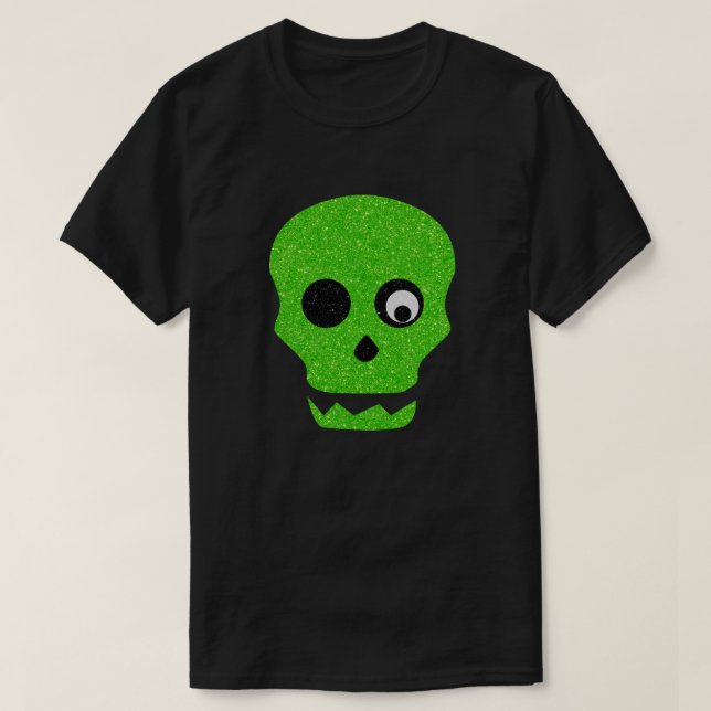 Grönt Skull Halloween Glitter T-Shirt (Design framsida)