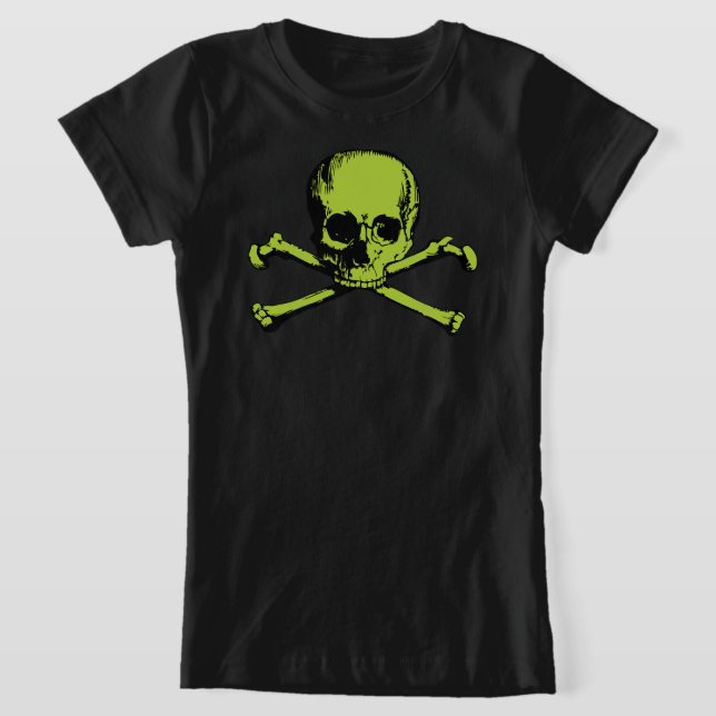 Grönt Skull och korsben T-Shirt (Laydown)