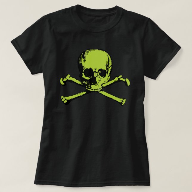 Grönt Skull och korsben T-Shirt (Design framsida)