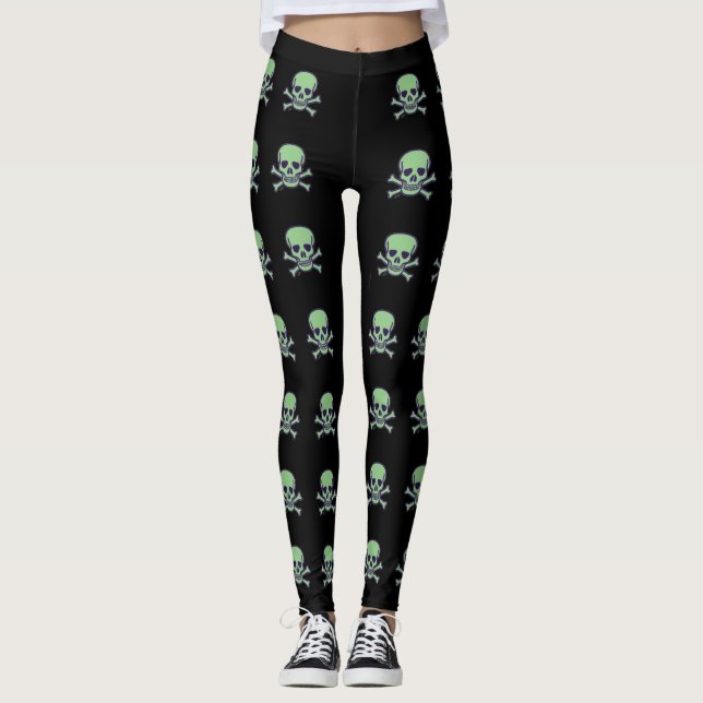 Grönt Skull - stora döskallar Leggings (Framsida)