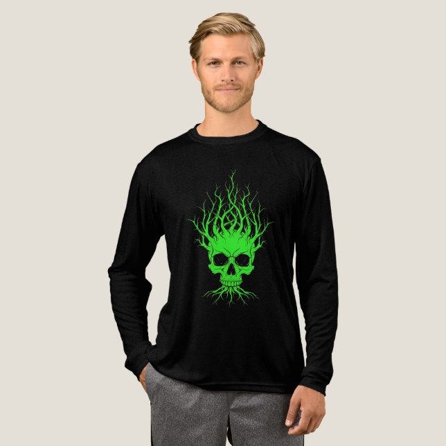 Grönt Skull Träd Halloween T Shirt (Hel framsida)