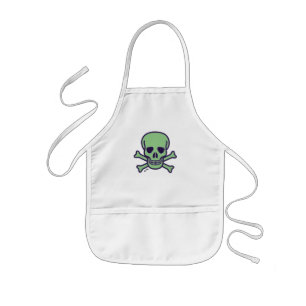 Grönt Skull, ungar, vit kock Barnförkläde