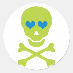 Grönt Skullben och Heart Ögon Runt Klistermärke